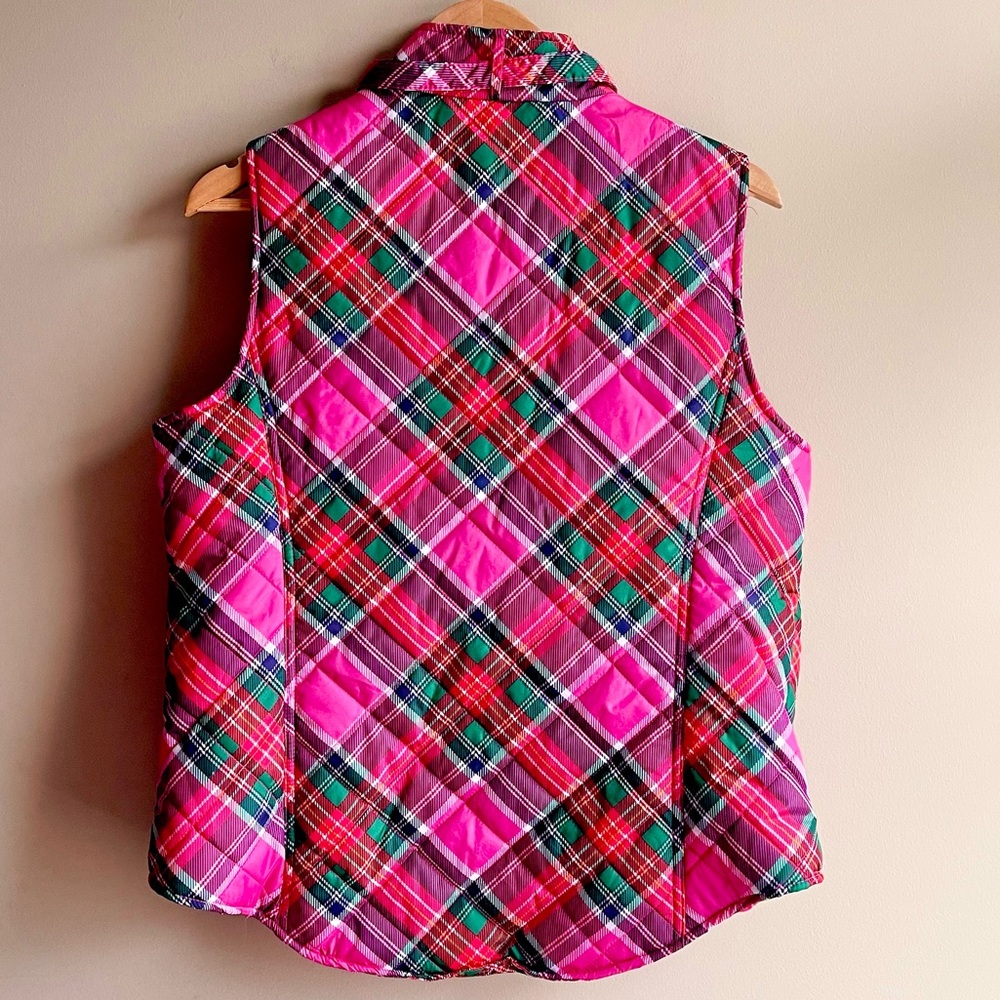 crown & ivy Women’s Pink Red Green Tartan Plaid Quilted Vest - Picture 3 of 3